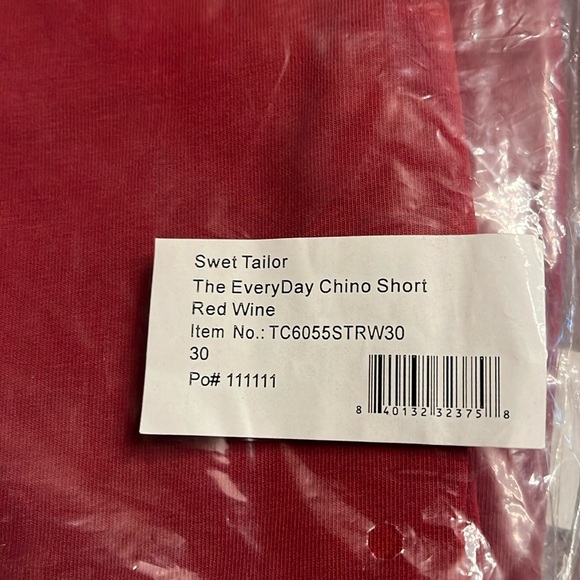 Swet Tailor Men’s The Everyday Chino Short in Red Wine soft Size 30 NWT - Picture 8 of 8
